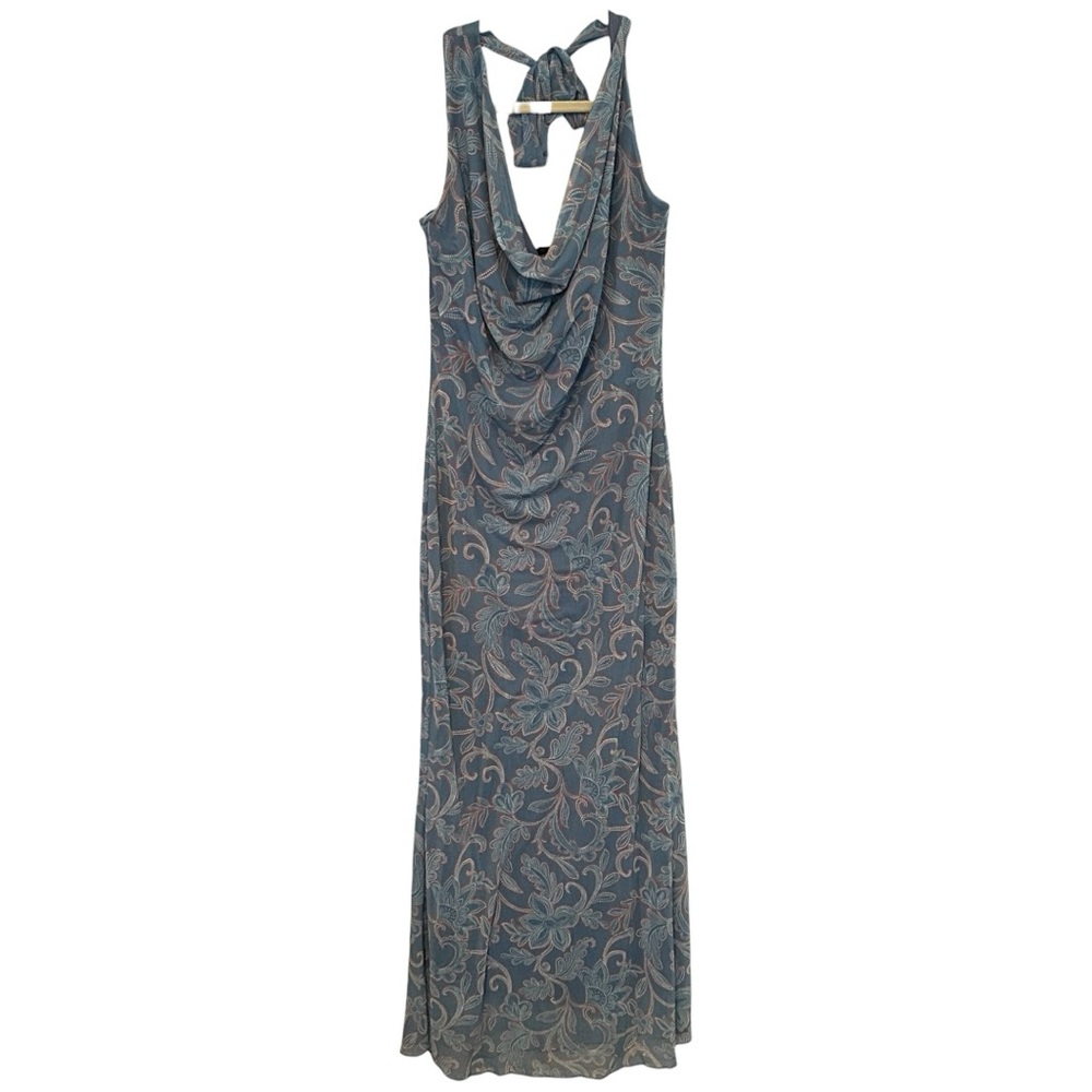 See You Monday NWT Women’s Floral Halter Maxi Dress Cowl Neck Tie Back Sz M